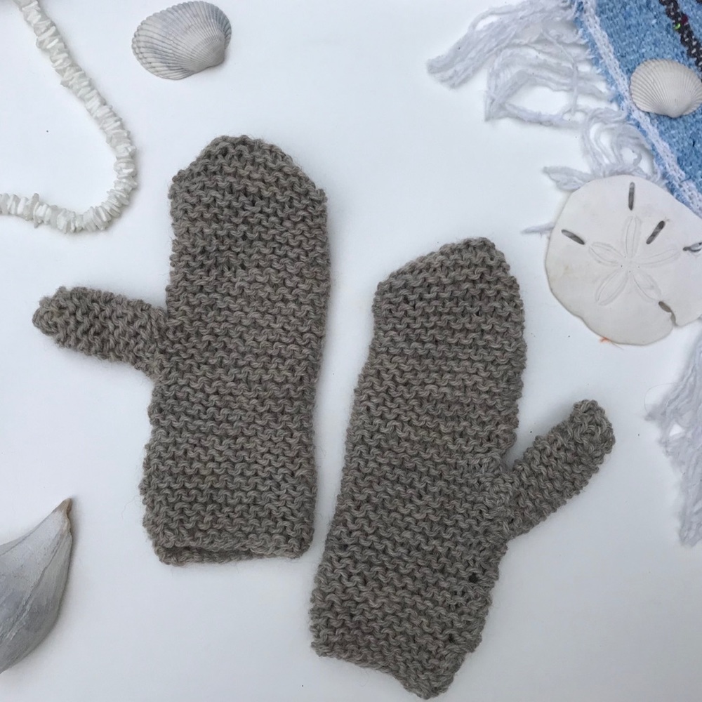 Handmade cream colored mittens with custom  yarn